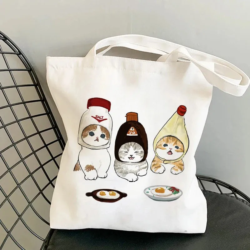 Kawaii Cat Canvas Tote: Adorable Shoulder Bag for Fashionable Girls 🐾🌟