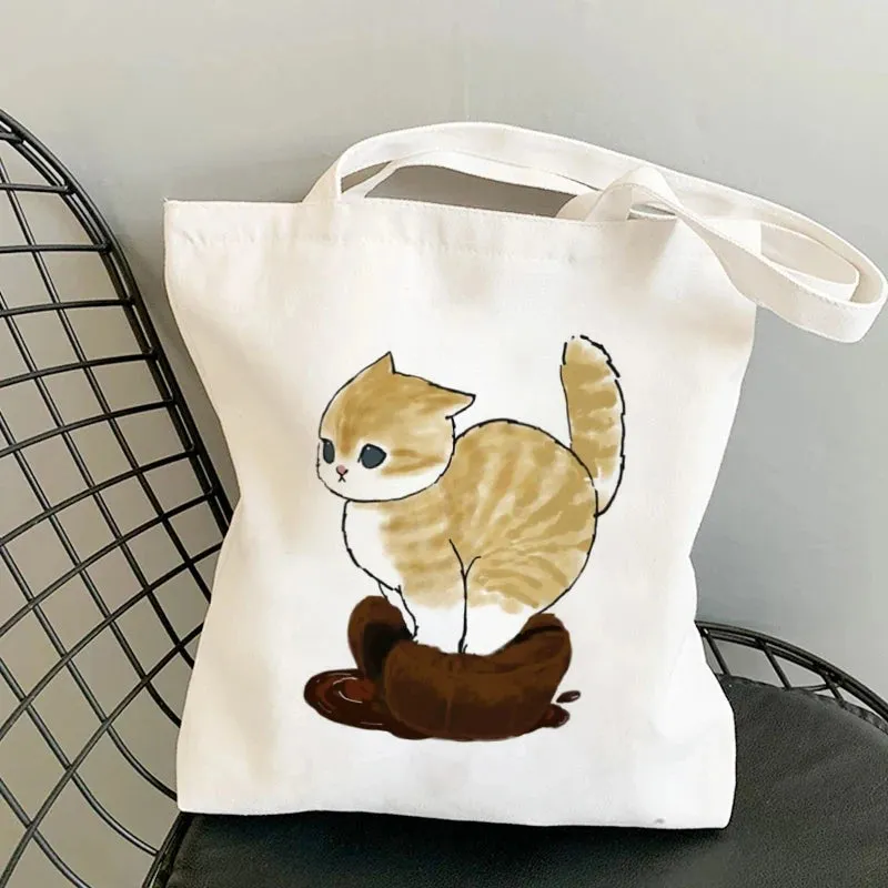 Kawaii Cat Canvas Tote: Adorable Shoulder Bag for Fashionable Girls 🐾🌟