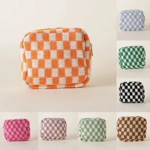 Kawaii Colorful Knitted Checkerboard Mini Makeup Pouch 🎀✨ - Portable Cosmetic Bag for Women 💖👜