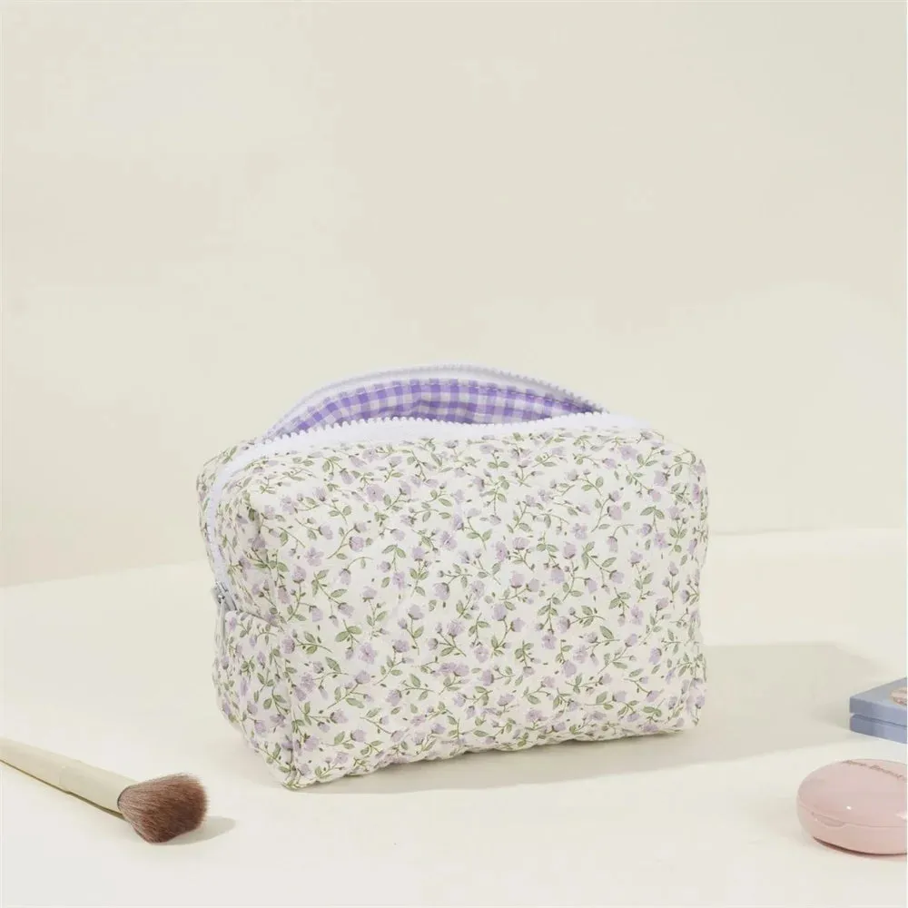 Kawaii Custom Floral Makeup Bag 🌸✨ | Adorable Cotton Travel Toiletry Case 🎀 | Personalized Birthday Gift for Girls 🎉