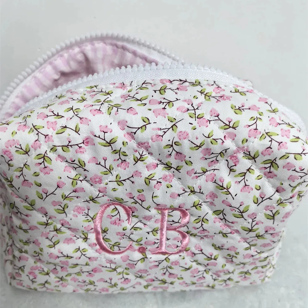 Kawaii Custom Floral Makeup Bag 🌸✨ | Adorable Cotton Travel Toiletry Case 🎀 | Personalized Birthday Gift for Girls 🎉