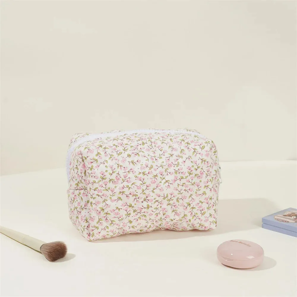 Kawaii Custom Floral Makeup Bag 🌸✨ | Adorable Cotton Travel Toiletry Case 🎀 | Personalized Birthday Gift for Girls 🎉