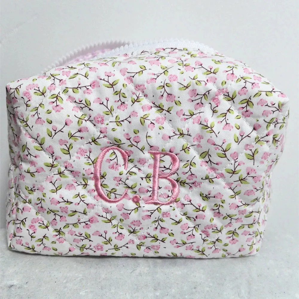 Kawaii Custom Floral Makeup Bag 🌸✨ | Adorable Cotton Travel Toiletry Case 🎀 | Personalized Birthday Gift for Girls 🎉