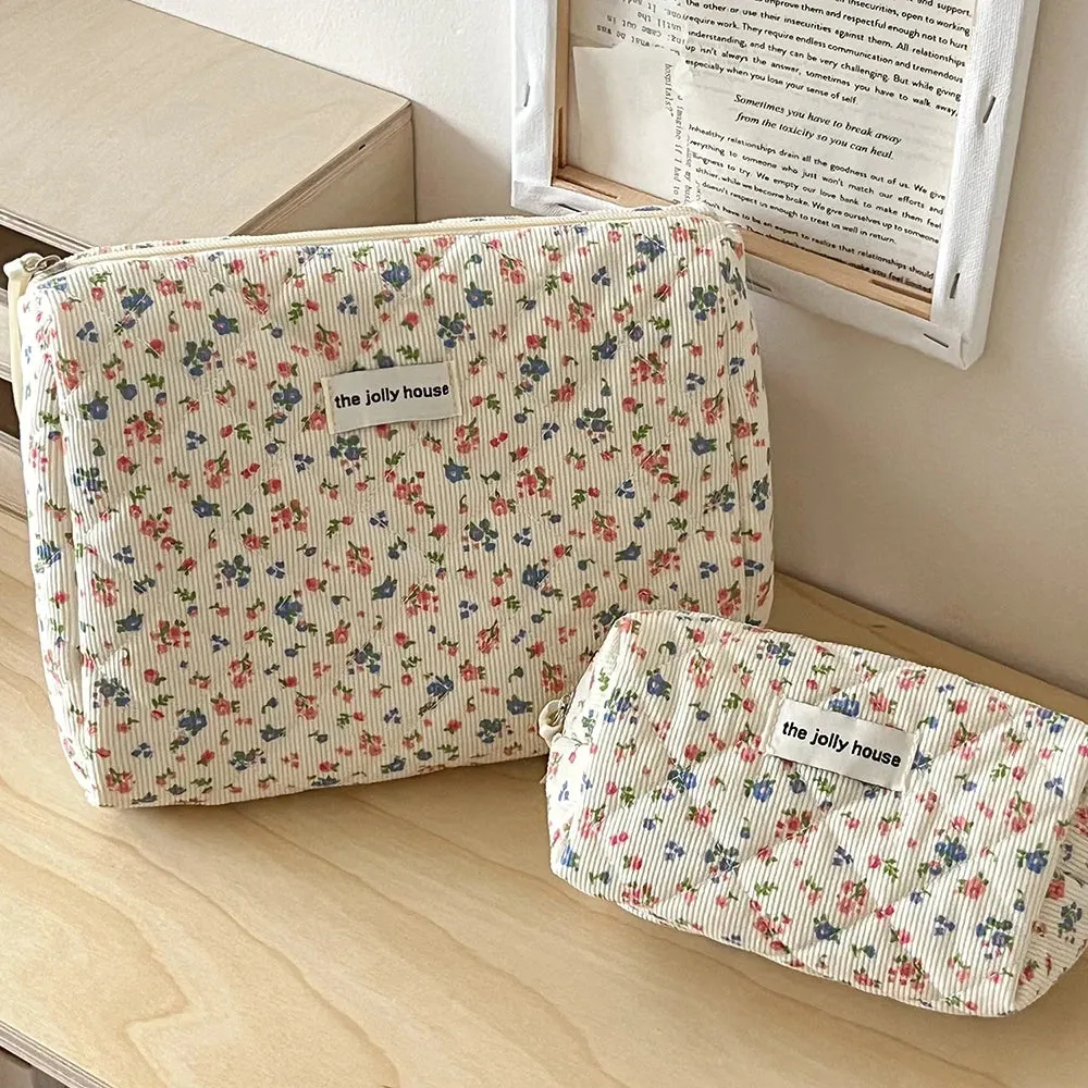 Kawaii Floral Cotton Makeup Bag 🌸✨ - Portable Cosmetic Organizer for Trendy Women 💖👜