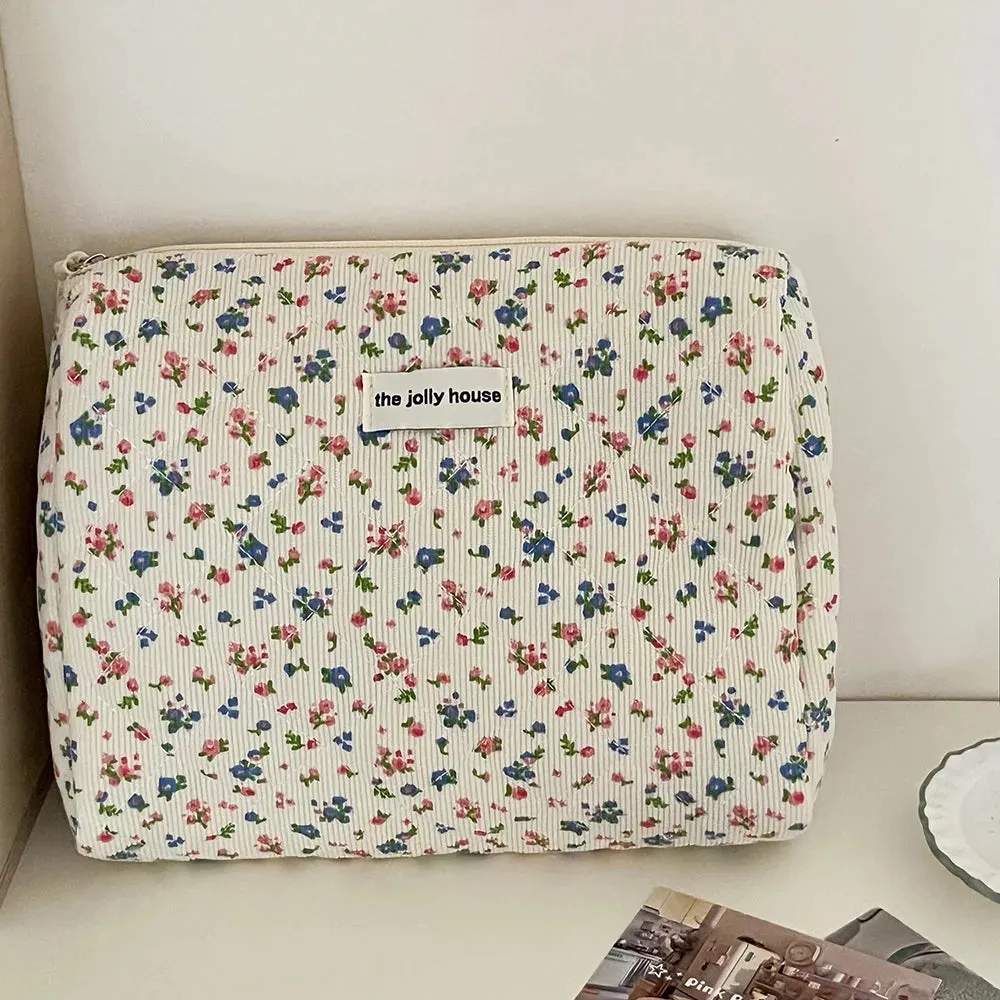 Kawaii Floral Cotton Makeup Bag 🌸✨ - Portable Cosmetic Organizer for Trendy Women 💖👜