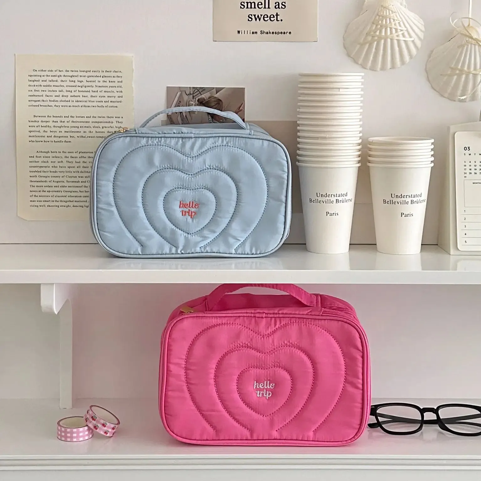 Kawaii Heart Tote Bag 💖 | Spacious Makeup Organizer for Daily Essentials ✨ | Adorable Travel Toiletry Case 🌸