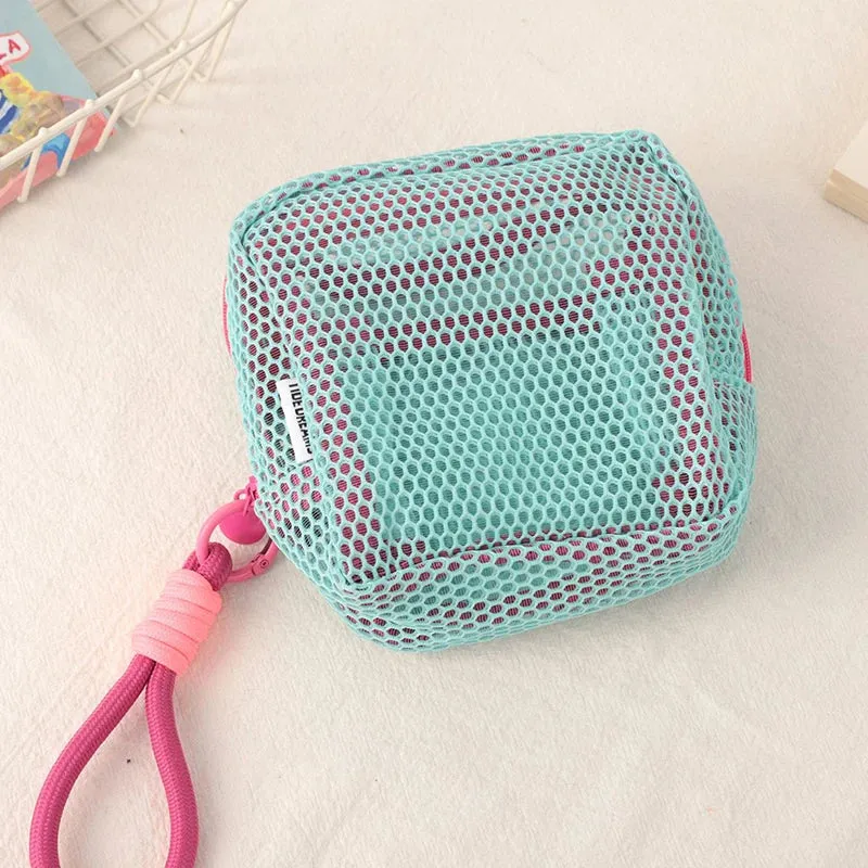 Kawaii Mini Mesh Storage Pouch 🌟✨ Cute Zipper Coin Purse & Wash Bag 🎀 Perfect for Stationery & Cosmetics! 🐾💖