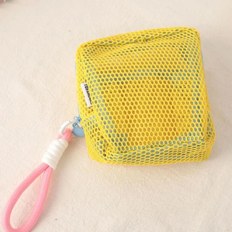 Kawaii Mini Mesh Storage Pouch 🌟✨ Cute Zipper Coin Purse & Wash Bag 🎀 Perfect for Stationery & Cosmetics! 🐾💖