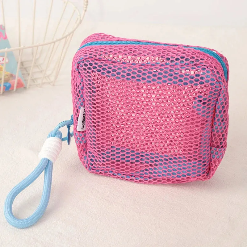 Kawaii Mini Mesh Storage Pouch 🌟✨ Cute Zipper Coin Purse & Wash Bag 🎀 Perfect for Stationery & Cosmetics! 🐾💖