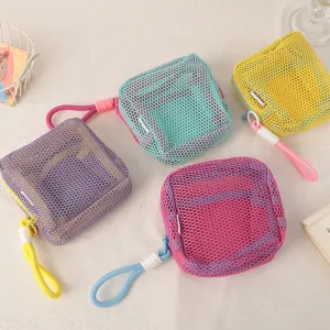Kawaii Mini Mesh Storage Pouch 🌟✨ Cute Zipper Coin Purse & Wash Bag 🎀 Perfect for Stationery & Cosmetics! 🐾💖