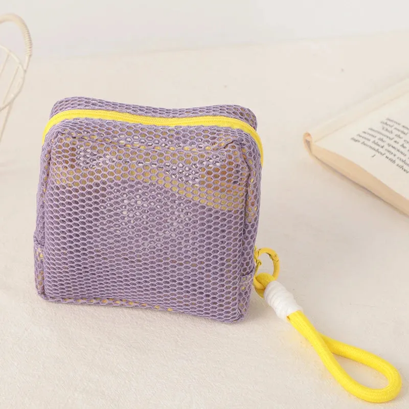 Kawaii Mini Mesh Storage Pouch 🌟✨ Cute Zipper Coin Purse & Wash Bag 🎀 Perfect for Stationery & Cosmetics! 🐾💖