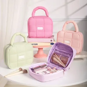 Kawaii Puffed Cosmetic Bag 🌸✨ Cute Quilted Toiletry Pouch for Travel 👜💕 Multi-Purpose Makeup Case
