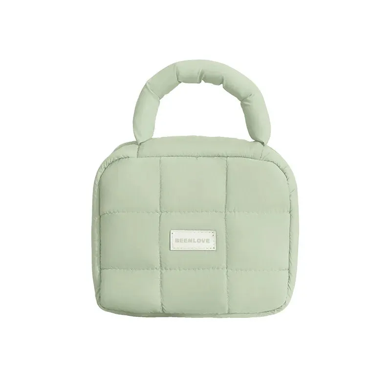 Kawaii Puffed Cosmetic Bag 🌸✨ Cute Quilted Toiletry Pouch for Travel 👜💕 Multi-Purpose Makeup Case