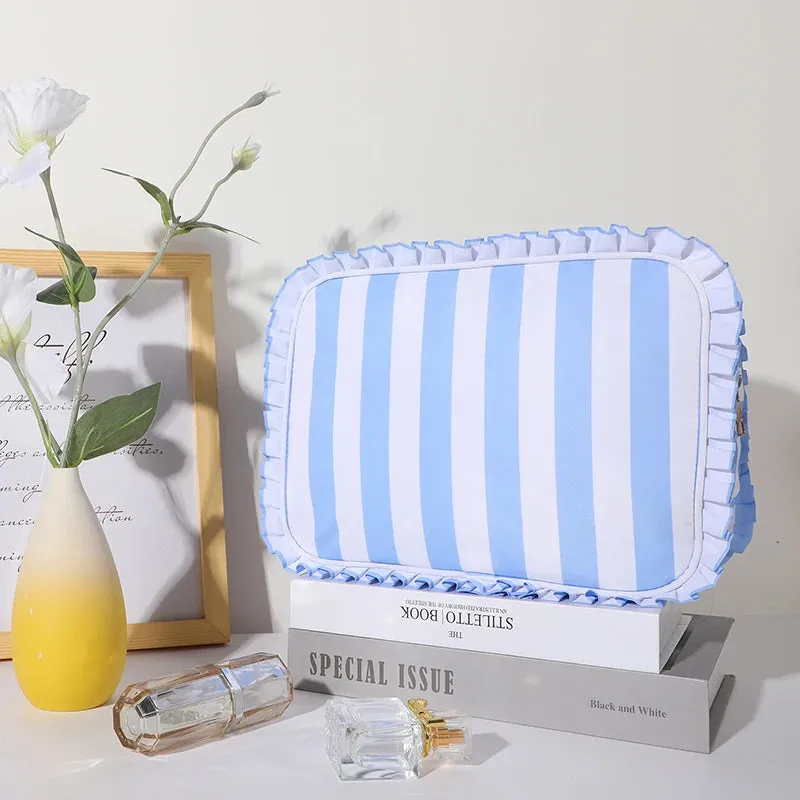 Kawaii Ruffle Makeup Bag 🎀✨ - Large Waterproof Nylon Pouch for Travel & Toiletries 🌸💕