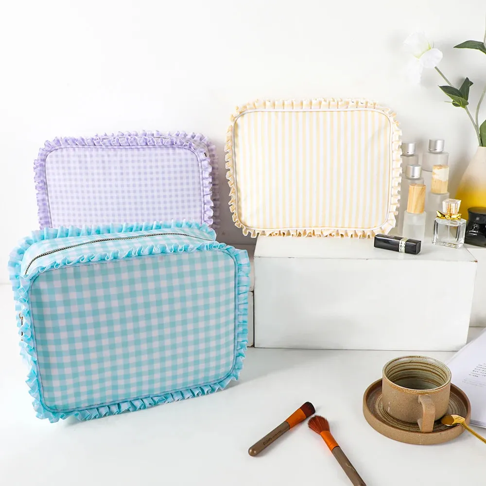 Kawaii Ruffle Makeup Bag 🎀✨ - Large Waterproof Nylon Pouch for Travel & Toiletries 🌸💕