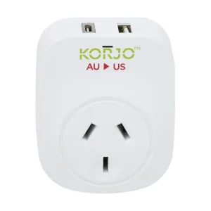 Korjo Travel Adaptor USB Port A and C Australia to US