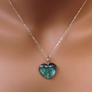 Labradorite Heart Hand Wrapped with Sterling Silver on Sterling Silver Chain