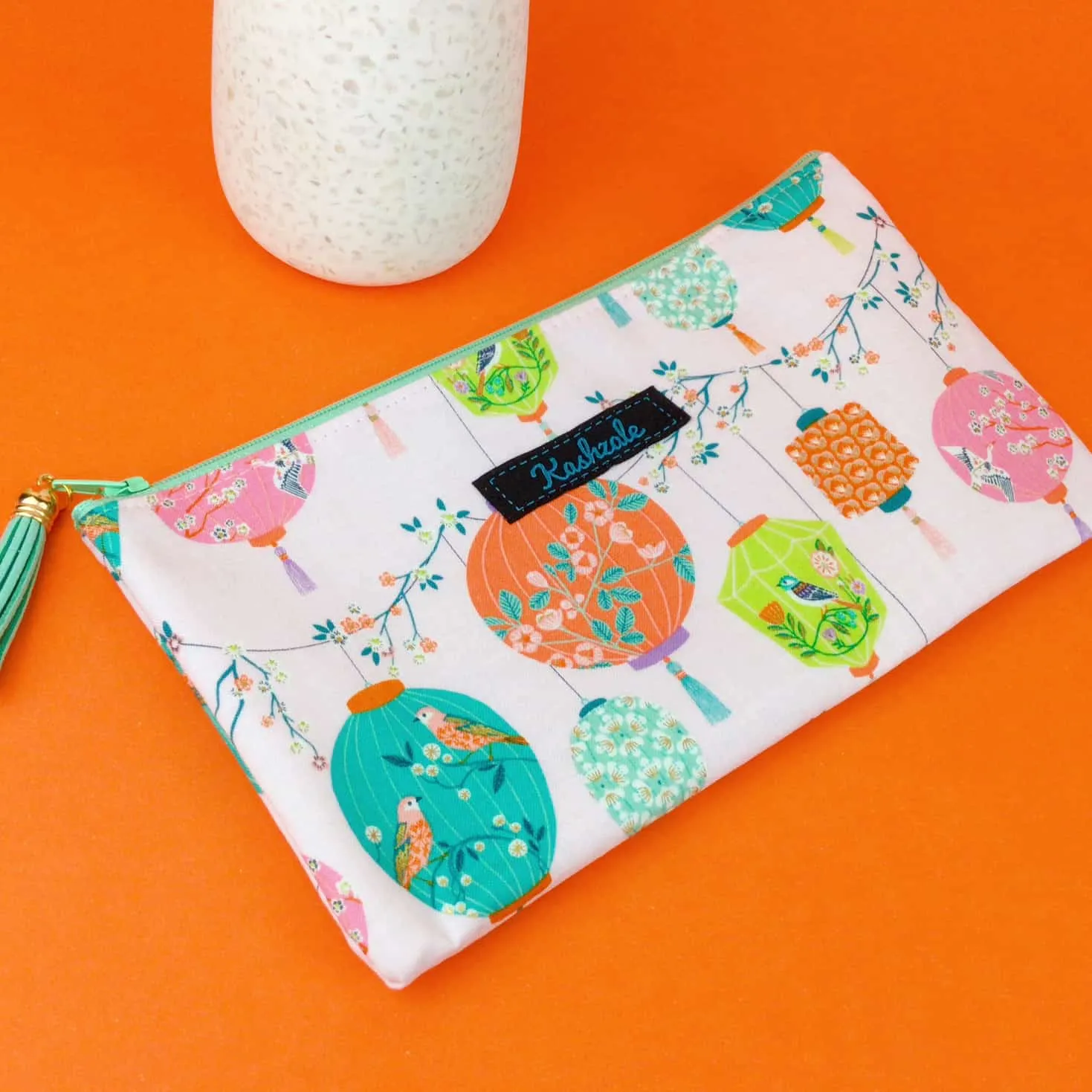 Lanterns Zipper Pouch, Travel Pouch. Pale Pink Travel Pouch