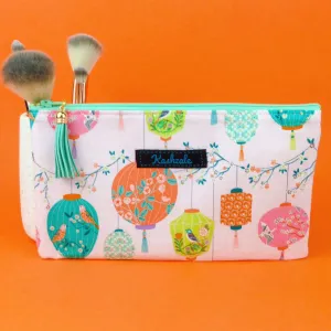 Lanterns Zipper Pouch, Travel Pouch. Pale Pink Travel Pouch
