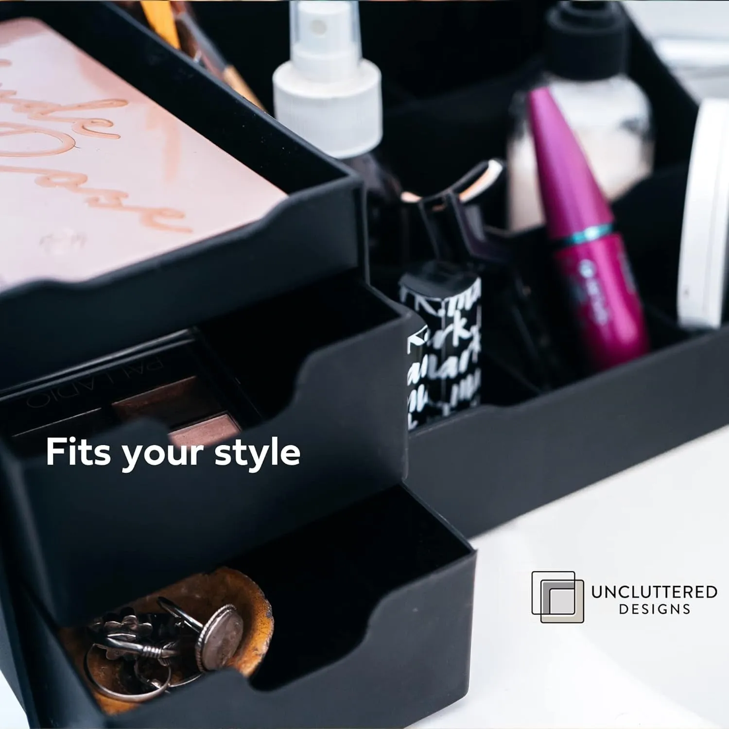 Large Black Vanity Organizer - Countertop Mens Organizer with Drawers for Cologne, Deodorant, Beard, Shaving Lotion, Perfume & Skincare - Perfect for Bathroom & Bedroom Storage