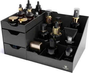 Large Black Vanity Organizer - Countertop Mens Organizer with Drawers for Cologne, Deodorant, Beard, Shaving Lotion, Perfume & Skincare - Perfect for Bathroom & Bedroom Storage