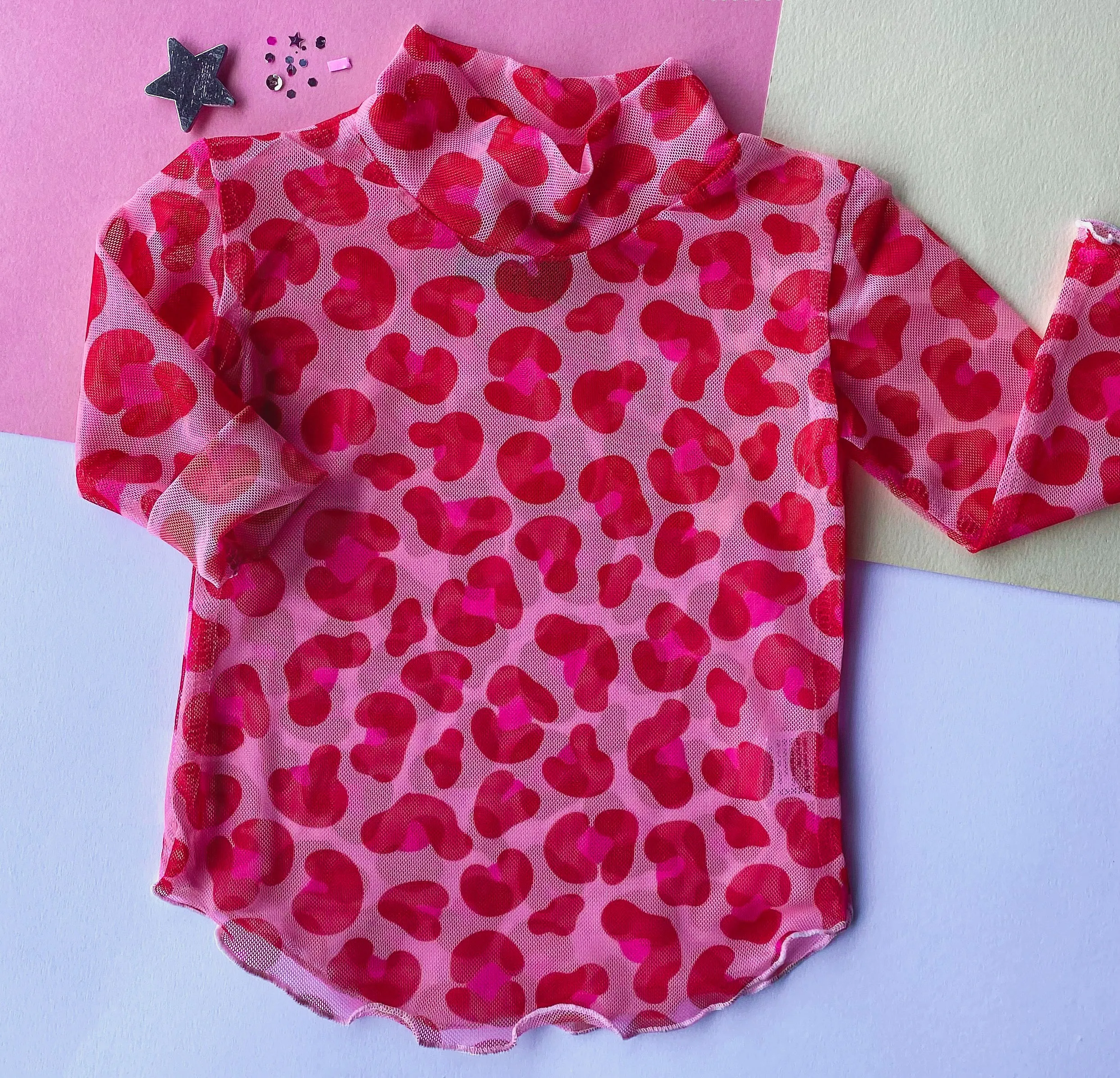 layering mesh top - pink leopard