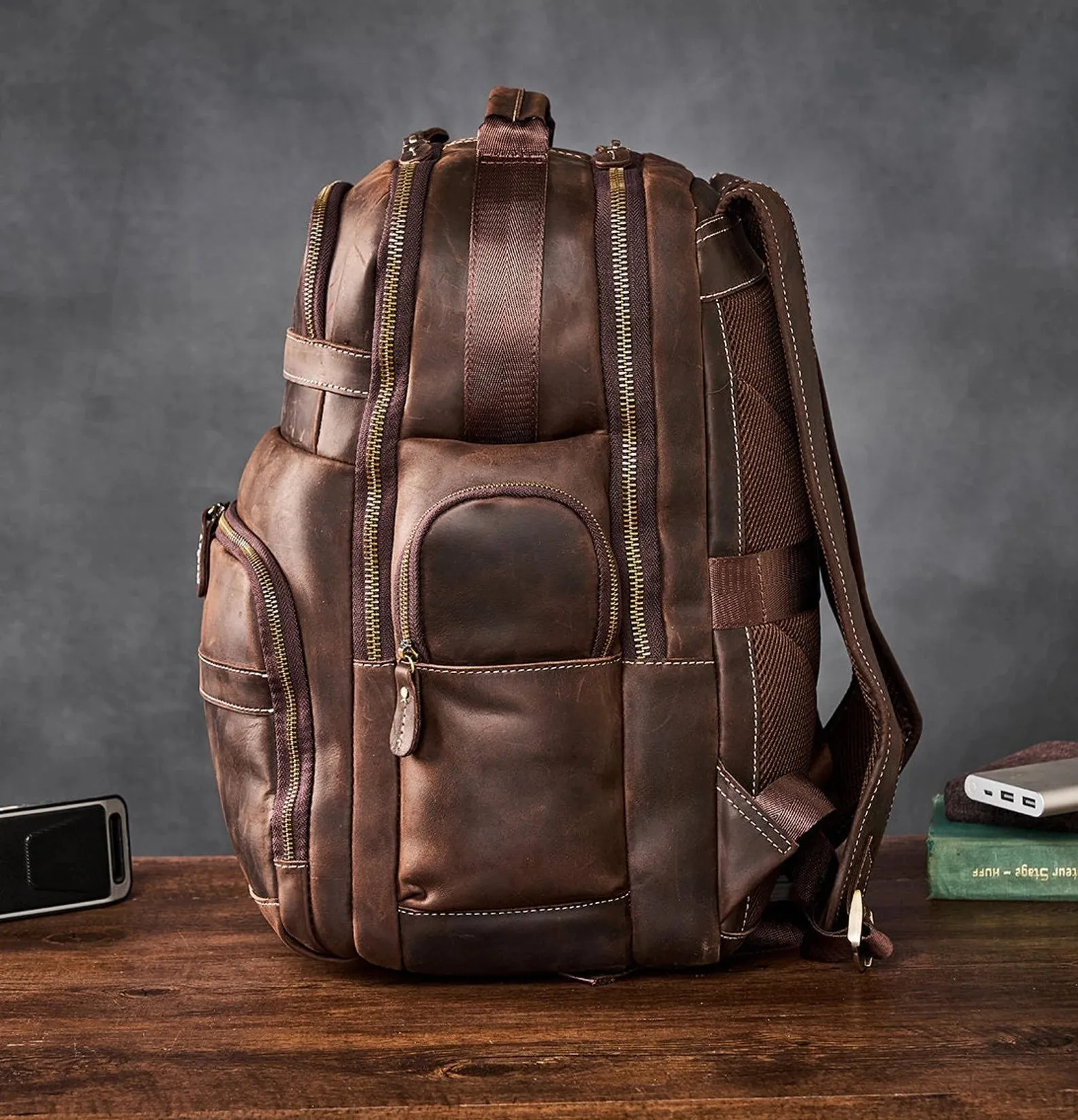 Leather Laptop Backpack Rucksack Men bag