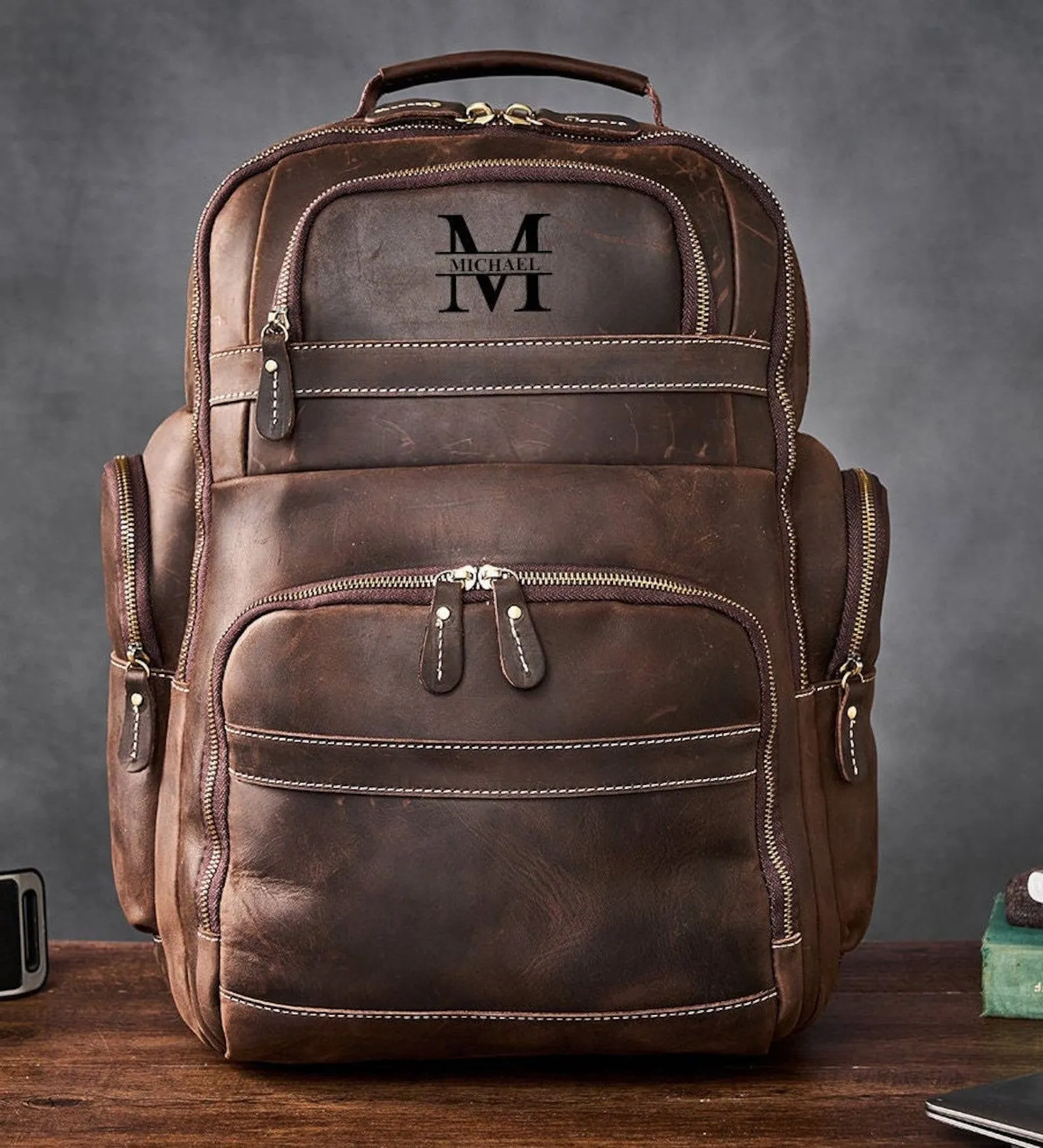 Leather Laptop Backpack Rucksack Men bag