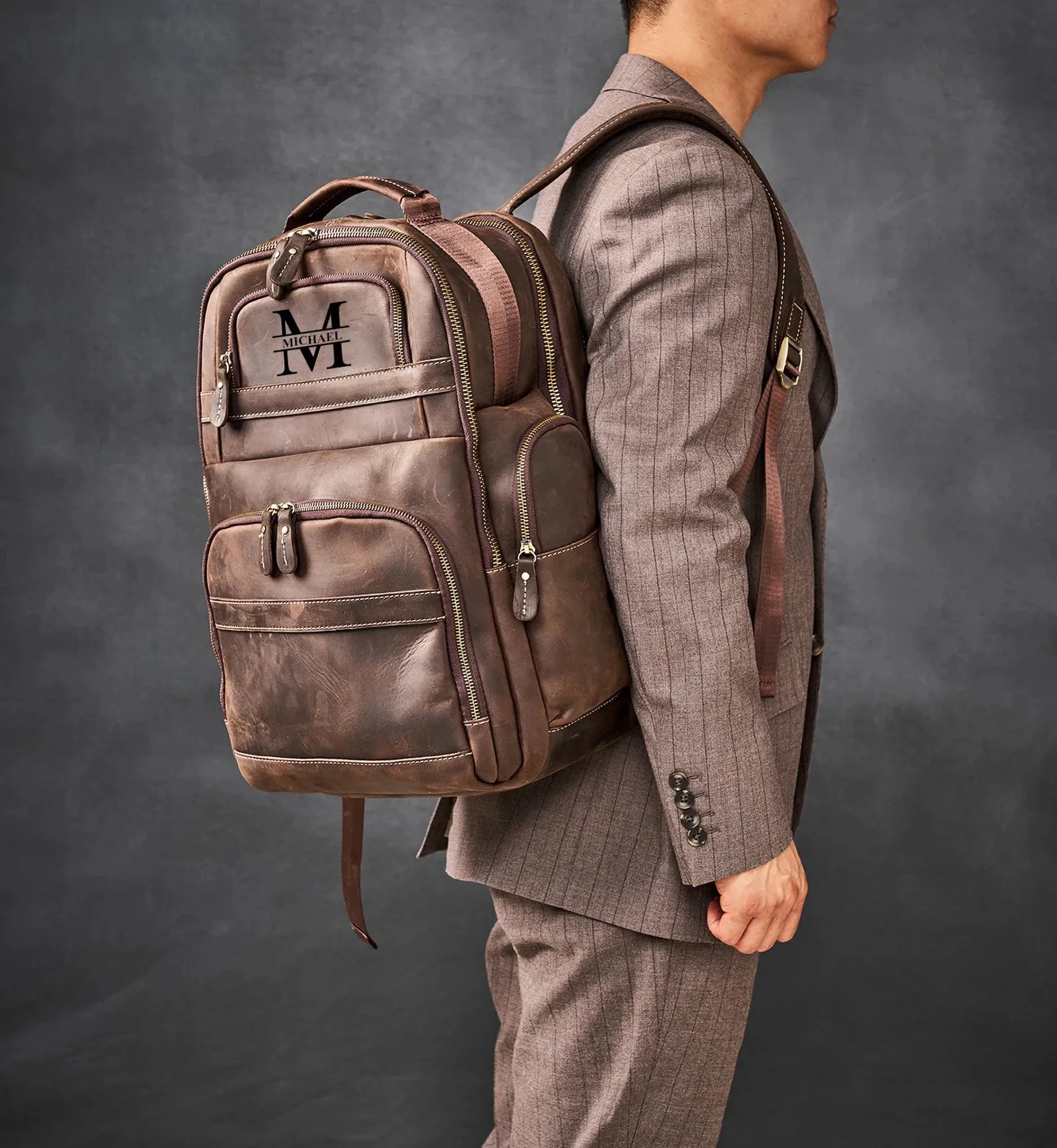 Leather Laptop Backpack Rucksack Men bag
