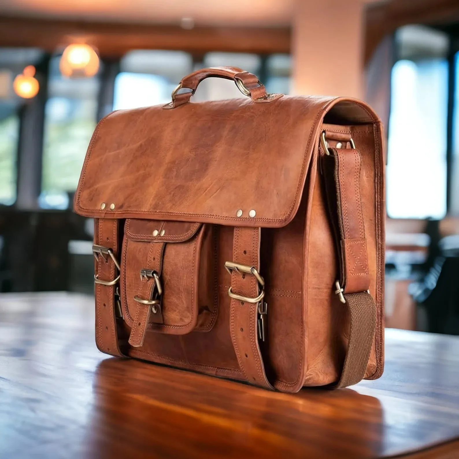 Leather Laptop Messenger Briefcase Men