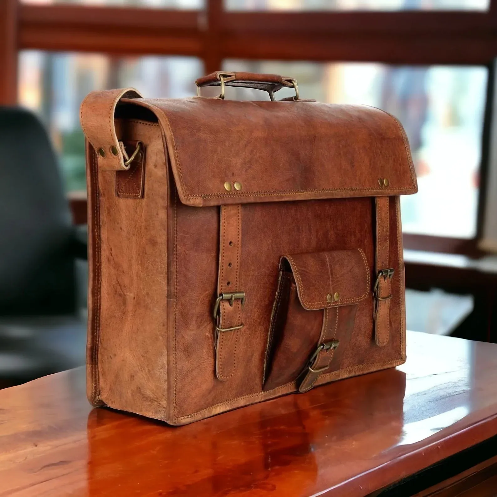Leather Laptop Messenger Briefcase Men