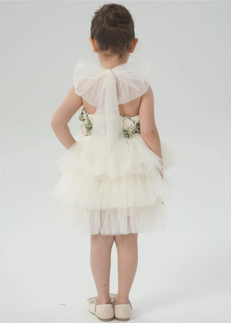 Lily Adjustable Strap Girl Dress in Sage 3D Flower
