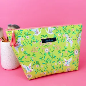 Lime Cranes Large Makeup Bag. Green Makeup Bag