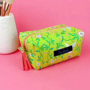 Lime Cranes Medium Box Makeup Bag. Lime Makeup Bag