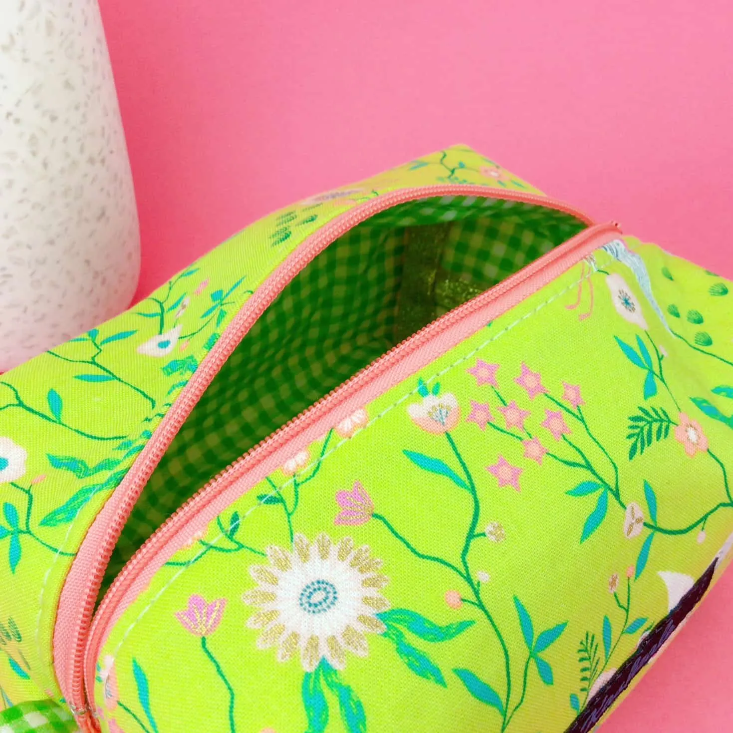 Lime Cranes Medium Box Makeup Bag. Lime Makeup Bag