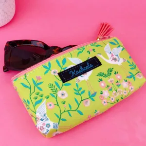 Lime Cranes Sunglasses bag, glasses case. Green Glasses Case