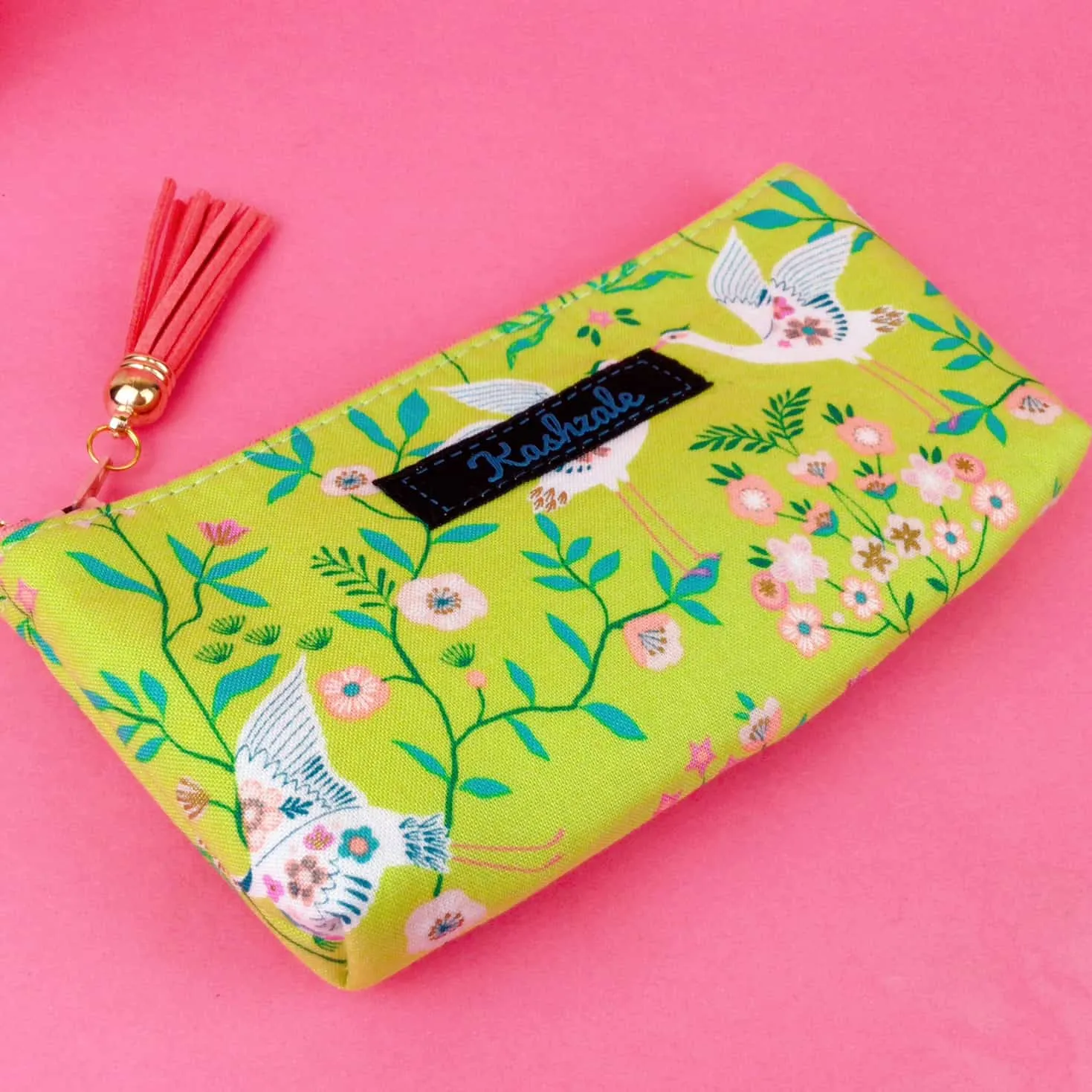 Lime Cranes Sunglasses bag, glasses case. Green Glasses Case
