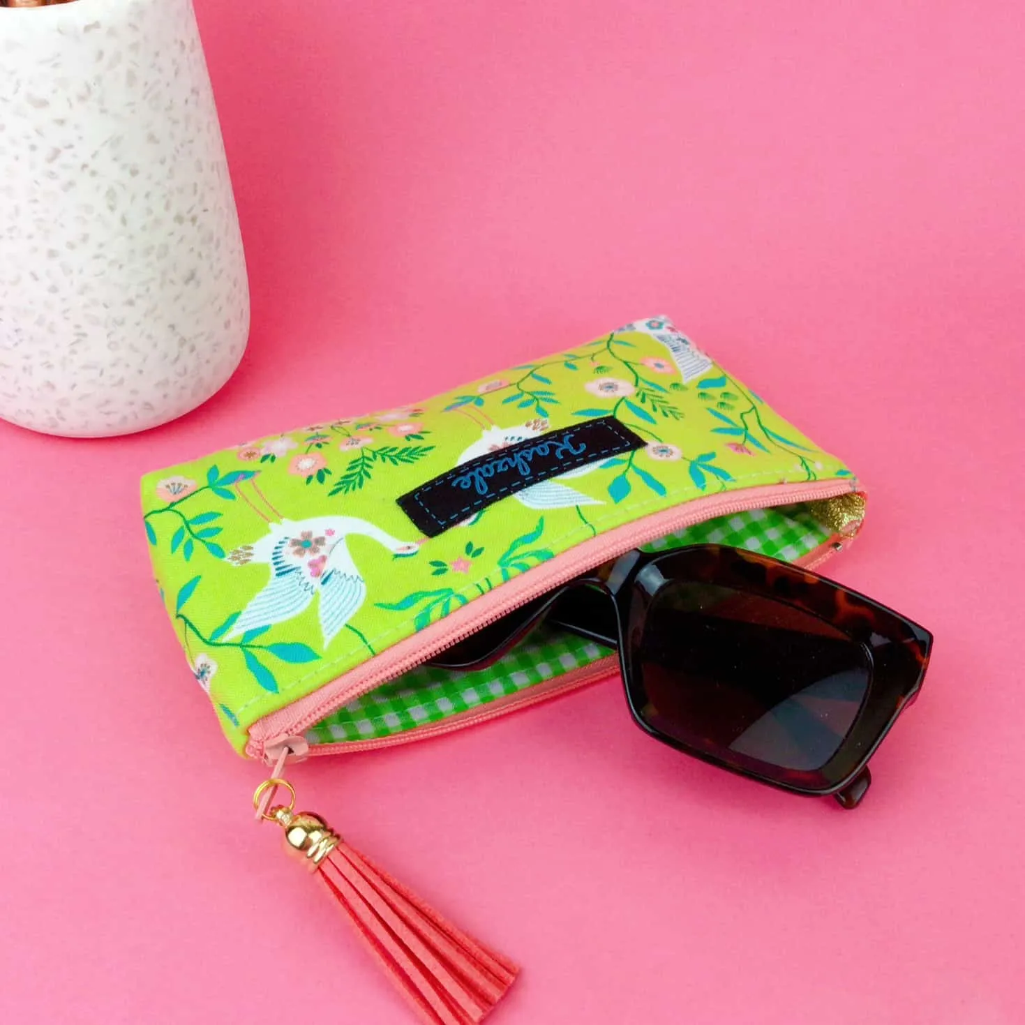 Lime Cranes Sunglasses bag, glasses case. Green Glasses Case