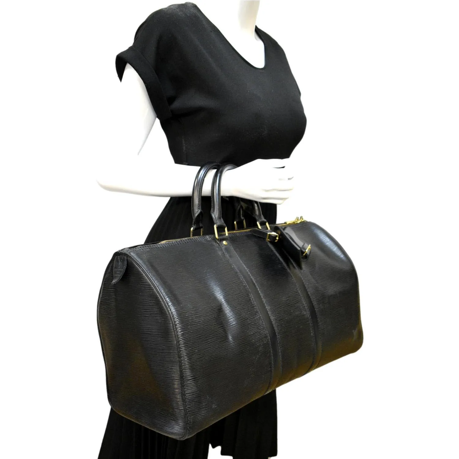 LOUIS VUITTON Keepall 45 Epi Leather Travel Bag Black