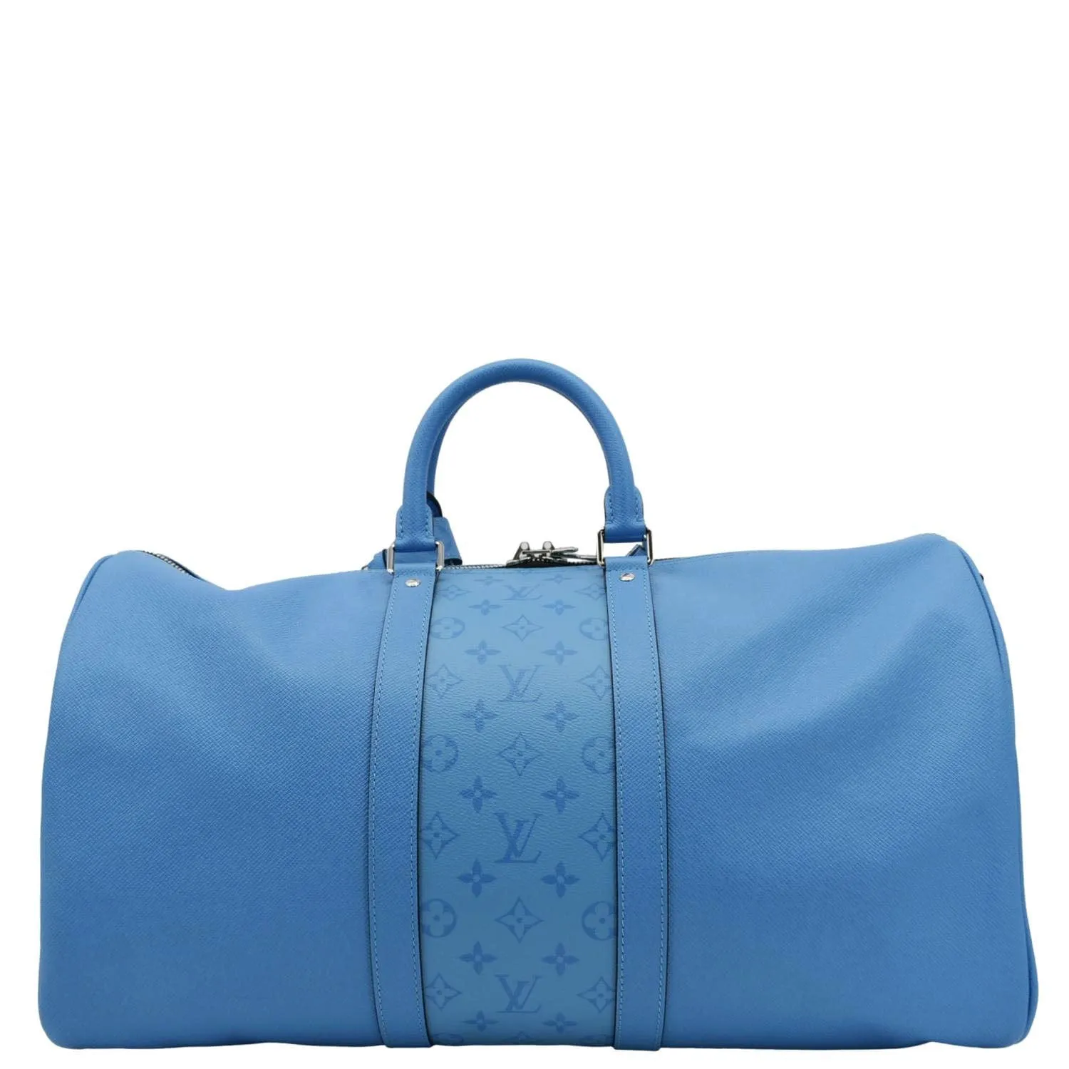 LOUIS VUITTON Keepall 50 Bandouliere Monogram Taiga Leather Travel Bag Blue