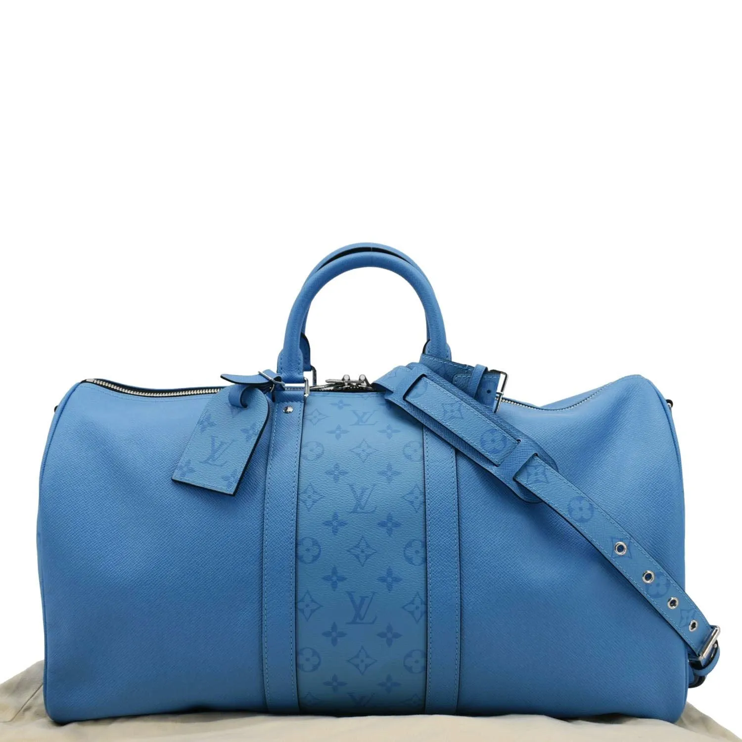 LOUIS VUITTON Keepall 50 Bandouliere Monogram Taiga Leather Travel Bag Blue