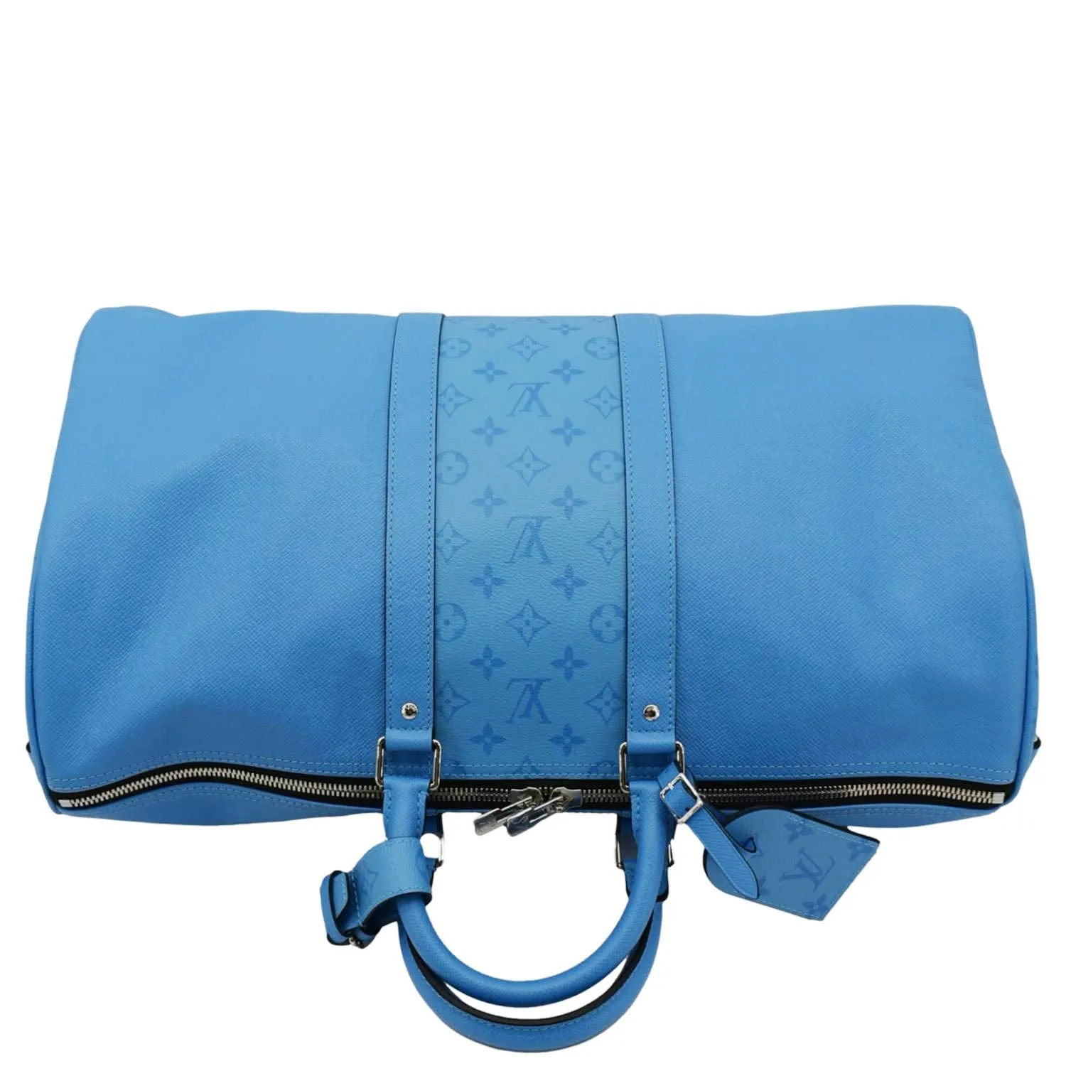 LOUIS VUITTON Keepall 50 Bandouliere Monogram Taiga Leather Travel Bag Blue