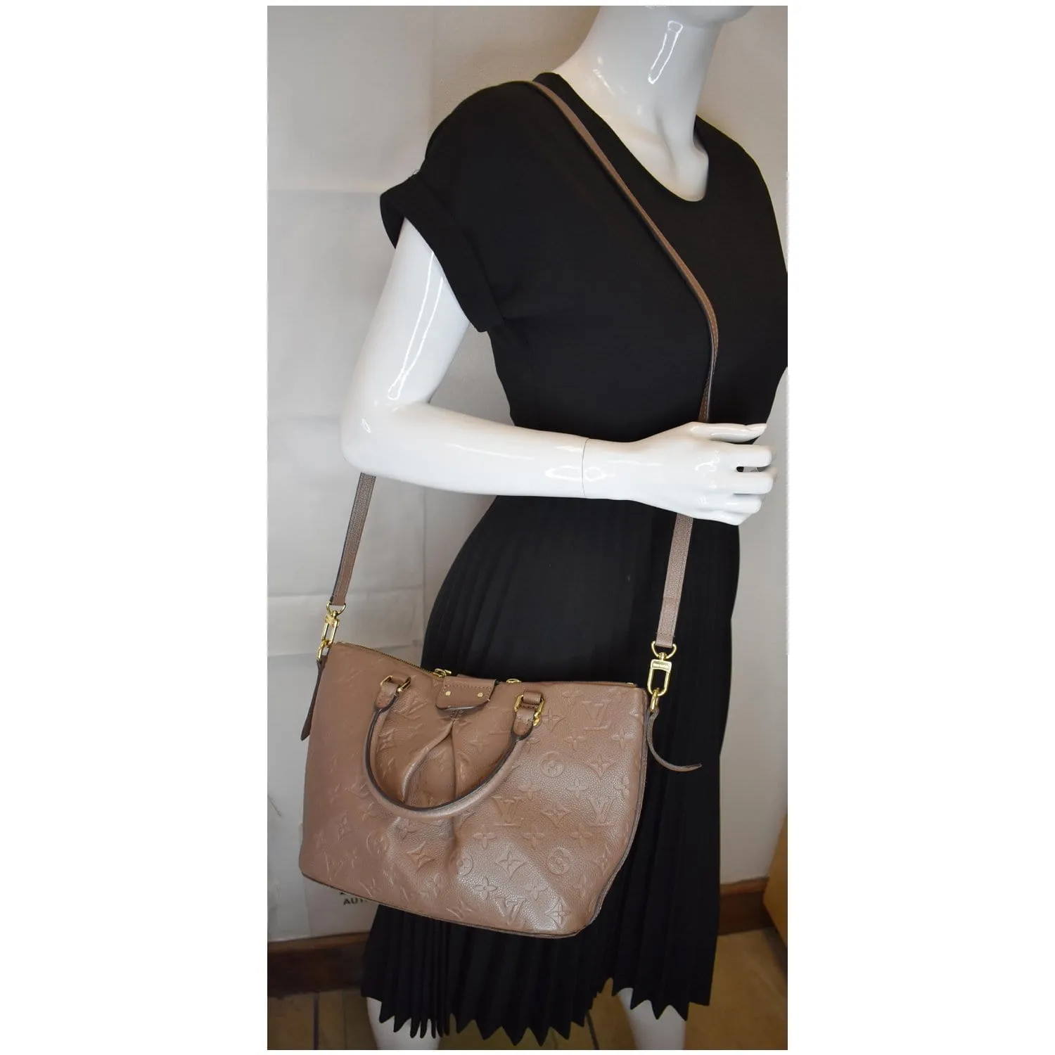 LOUIS VUITTON Mazarine PM Monogram Empreinte Shoulder Bag Taupe