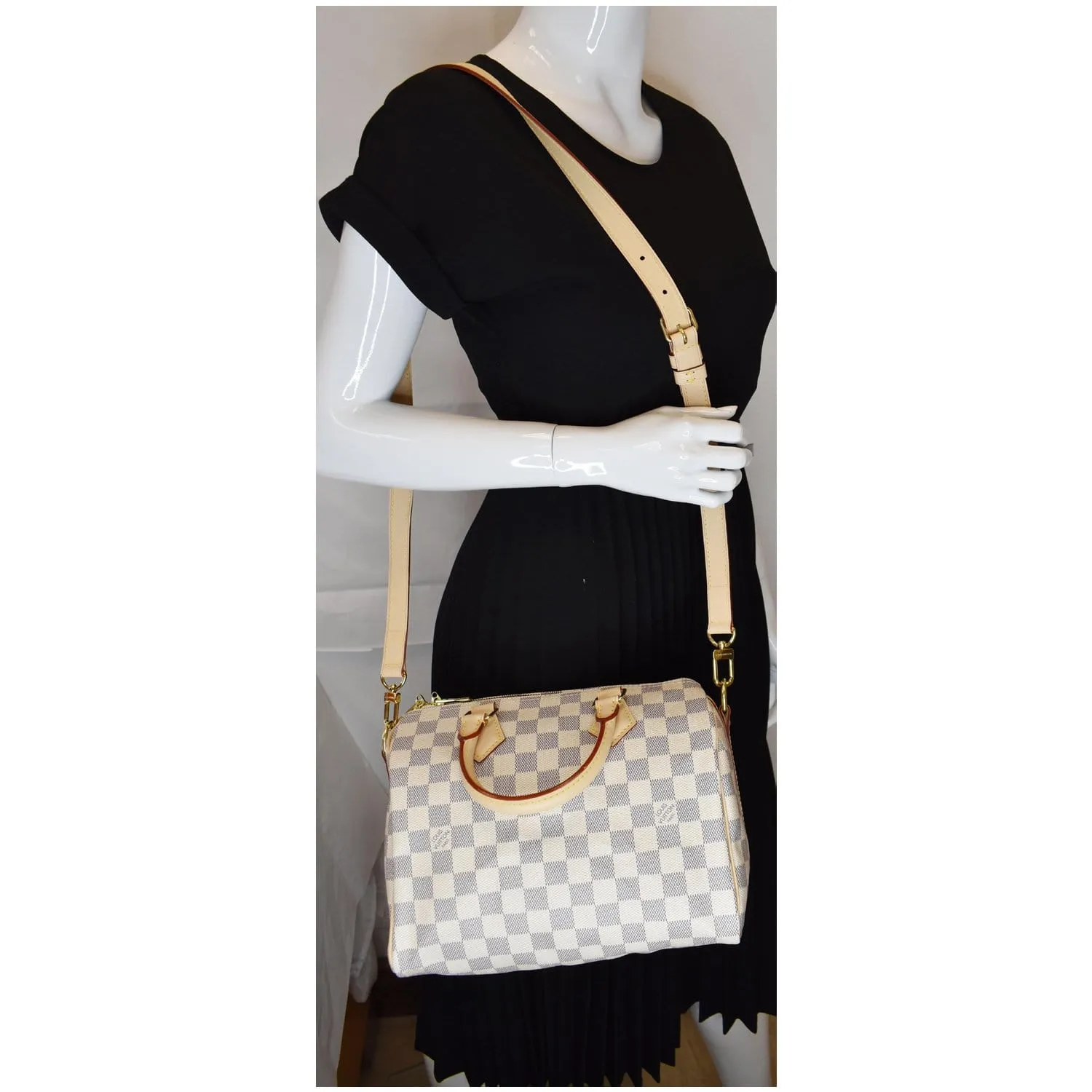 LOUIS VUITTON Speedy 25 Bandouliere Damier Azur Shoulder Bag White