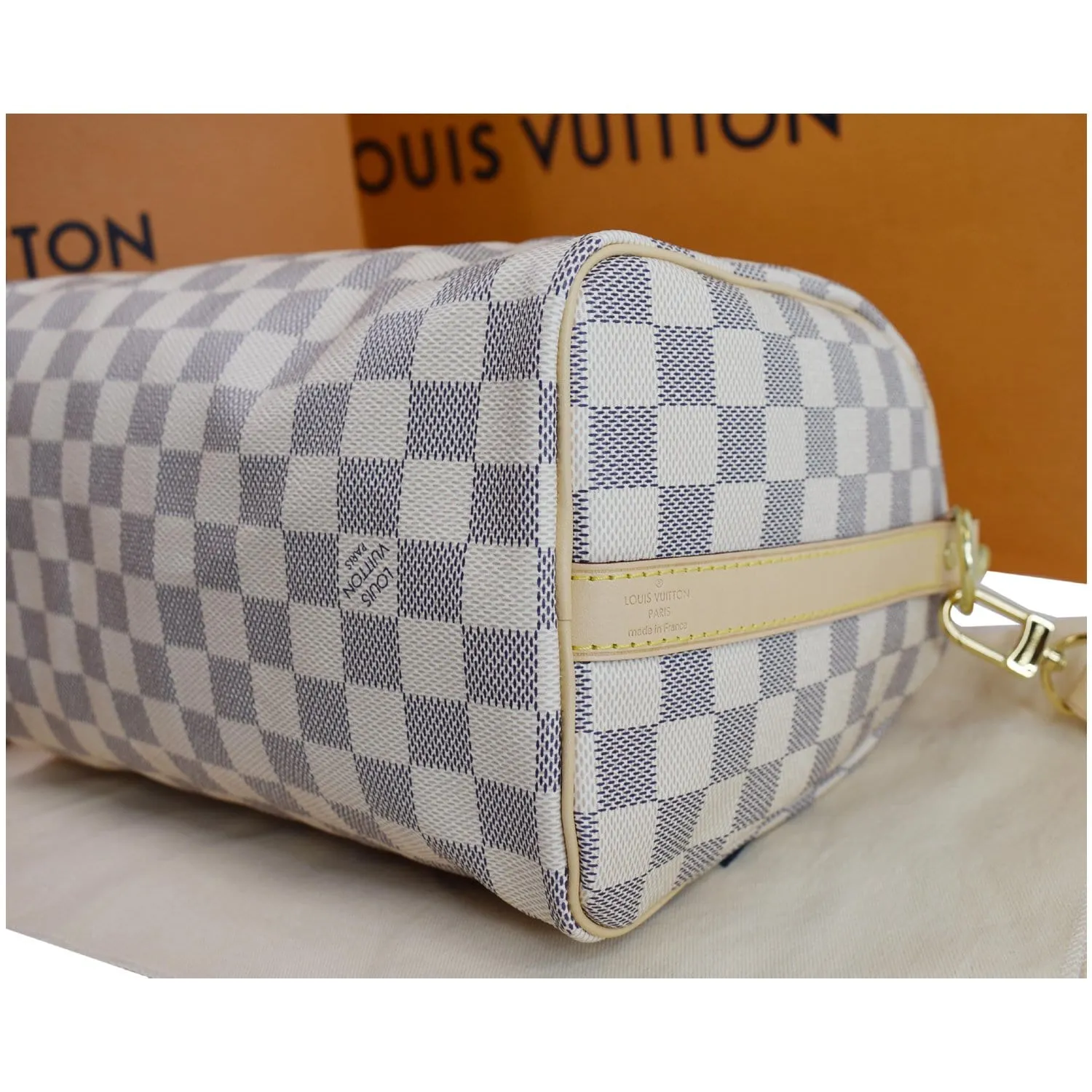 LOUIS VUITTON Speedy 25 Bandouliere Damier Azur Shoulder Bag White