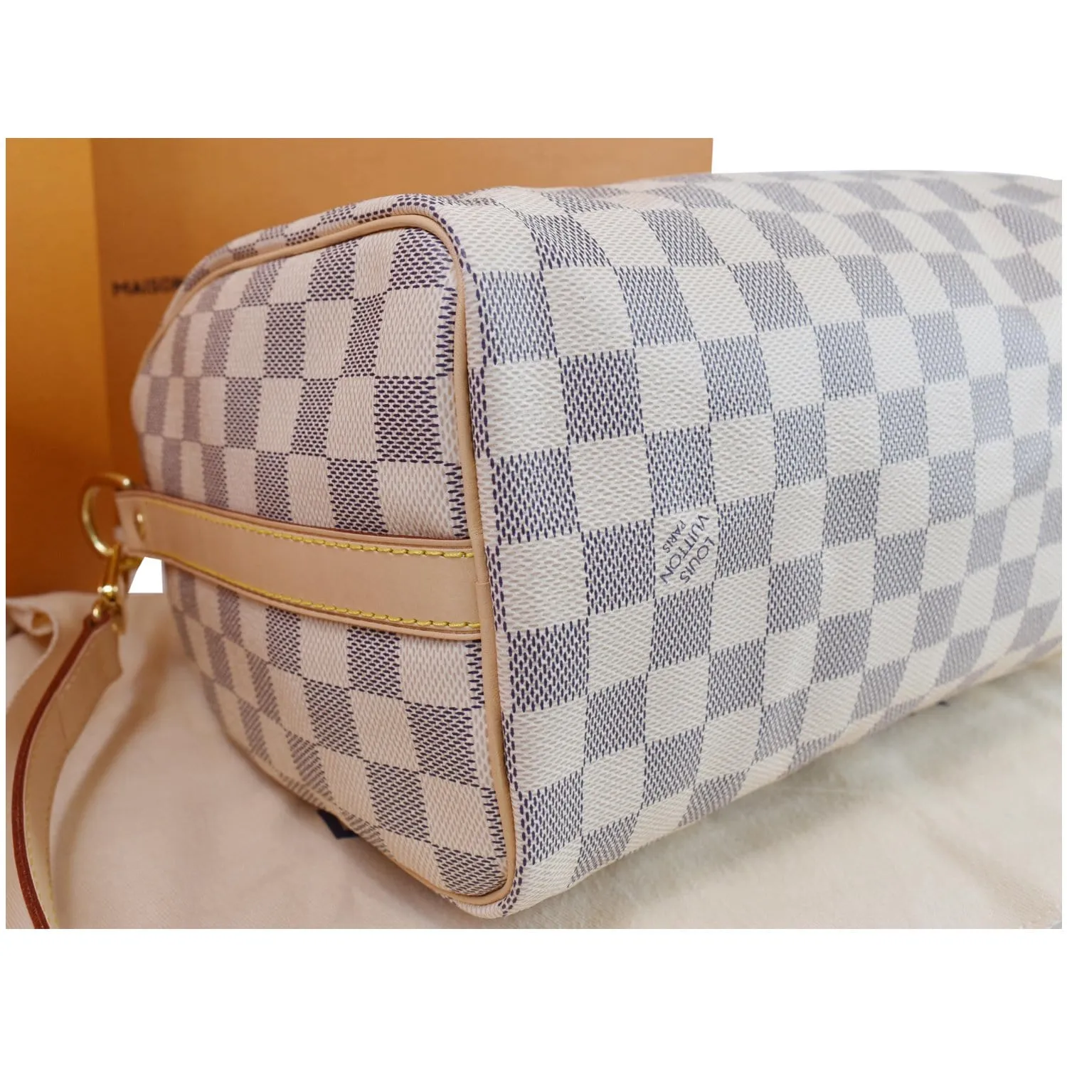 LOUIS VUITTON Speedy 25 Bandouliere Damier Azur Shoulder Bag White