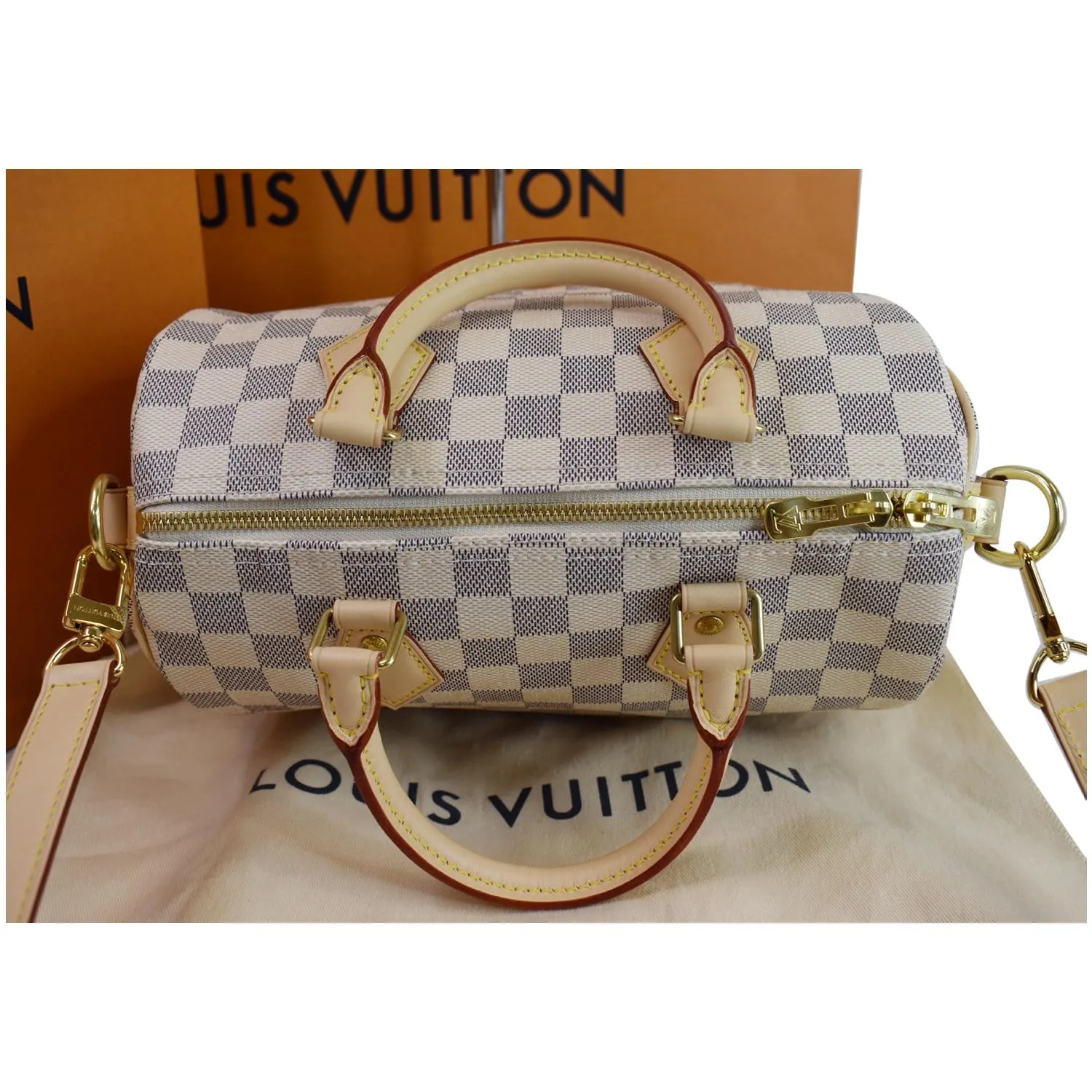 LOUIS VUITTON Speedy 25 Bandouliere Damier Azur Shoulder Bag White