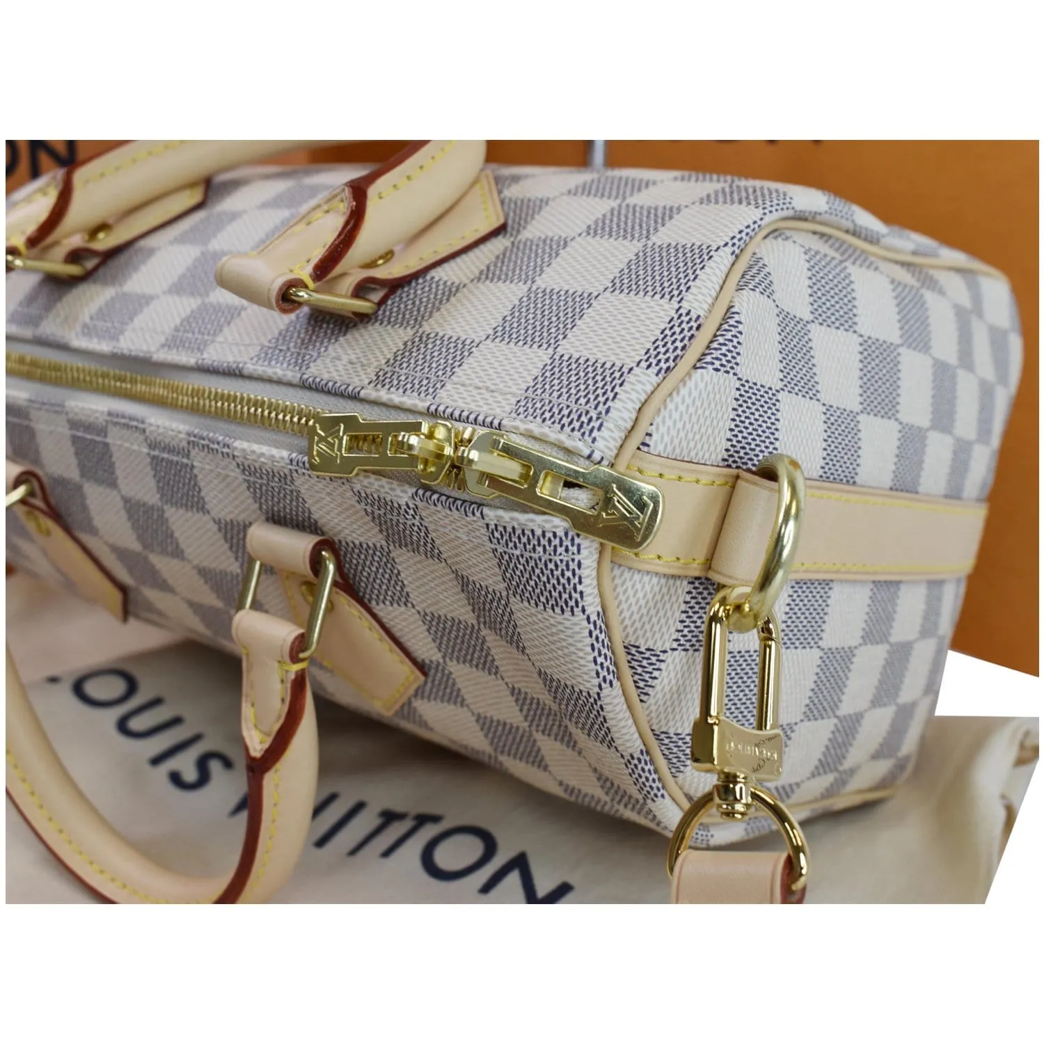 LOUIS VUITTON Speedy 25 Bandouliere Damier Azur Shoulder Bag White