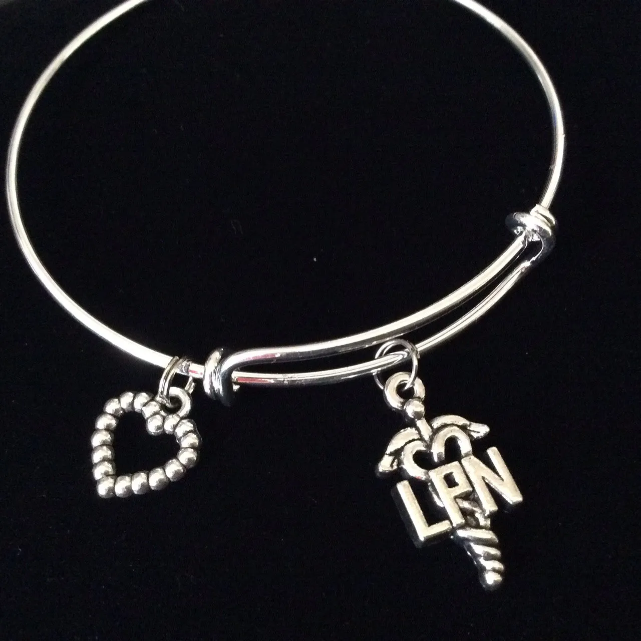 LPN Bracelet Silver Expandable Charm Bracelet Adjustable Wire Bangle Nurse Gift Handmade Trendy