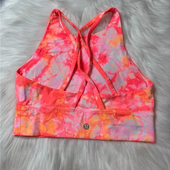 Lululemon Energy Bra High Neck Long Line Shibori Grapefruit Florid Orange